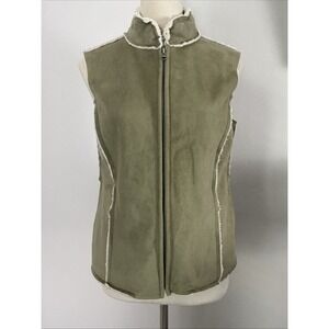 True Grit Sherpa Vest Womens Olive Green Small Faux‎ Suede Outdoor Hiking USA